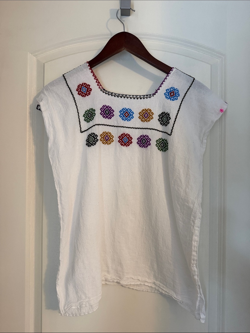 White Embroidered Cotton Tunic with Multicolor Accents